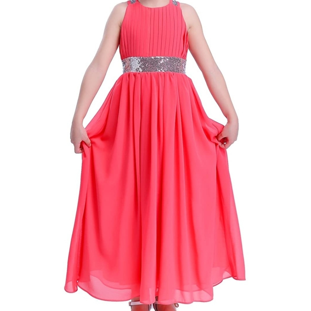 Happy Rose coral sequin Chiffon Girls dress